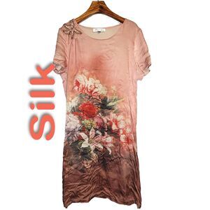 Women's Size L Silk Short Sleeve Dress SAH914